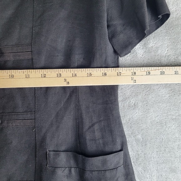 Vintage NY Sake Midi Dress Womens 8 Black Linen Blend Button Front Short Sleeve - Picture 4 of 11